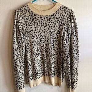 Who What Wear Puff Sleeve Leopard Patterned Sweater